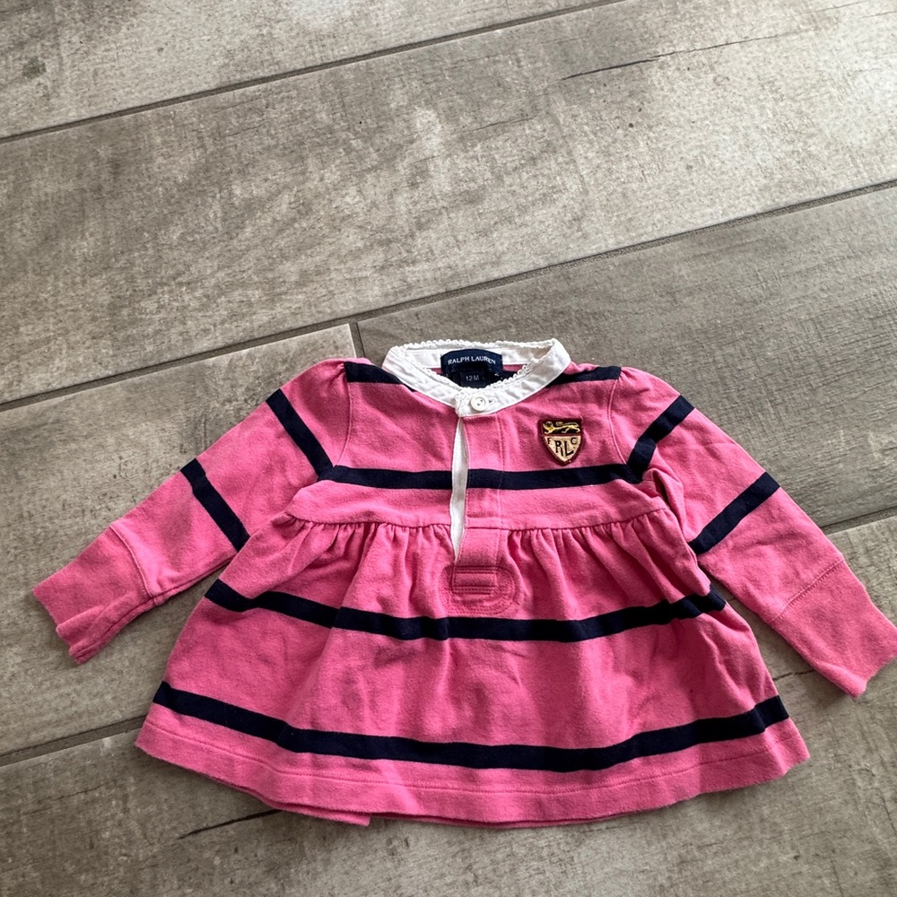Ralph Lauren Pink & Navy Striped Baby Dress 12M